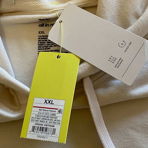 ALL IN MOTION NWT SIZE XXL BELL SLV DRAWSTRING HOODIE LINEN COLOR HAND POUCH - Picture 8 of 9